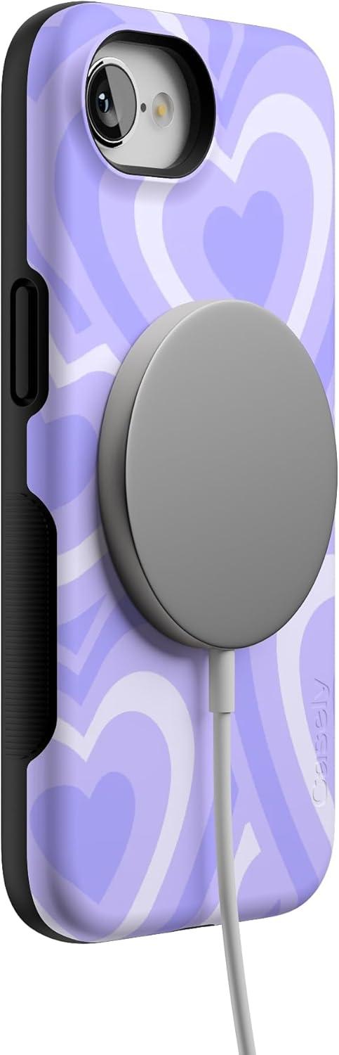 imageCasely iPhone 16e Case The Boyfriend Collection Army Green Bold Protective Design MagSafe Compatible DesignLove Song Lavender Heart