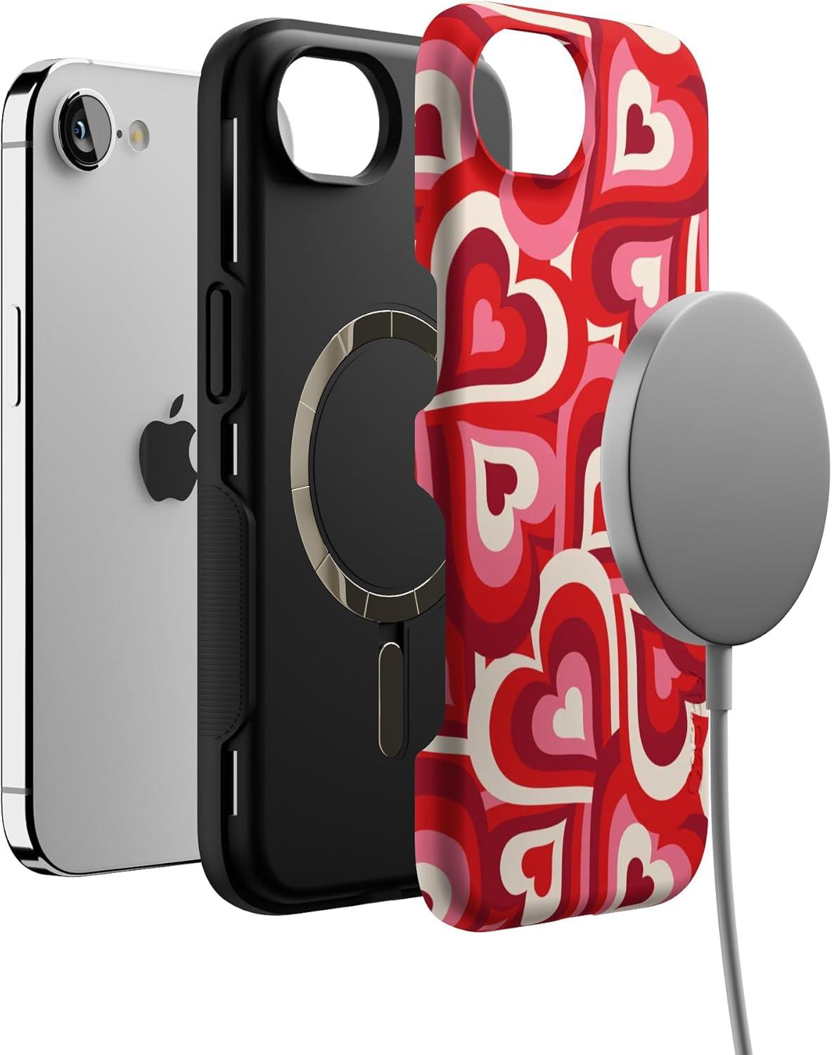 imageCasely iPhone 16e Case The Boyfriend Collection Army Green Bold Protective Design MagSafe Compatible DesignLove Song Remix Ombre Hearts