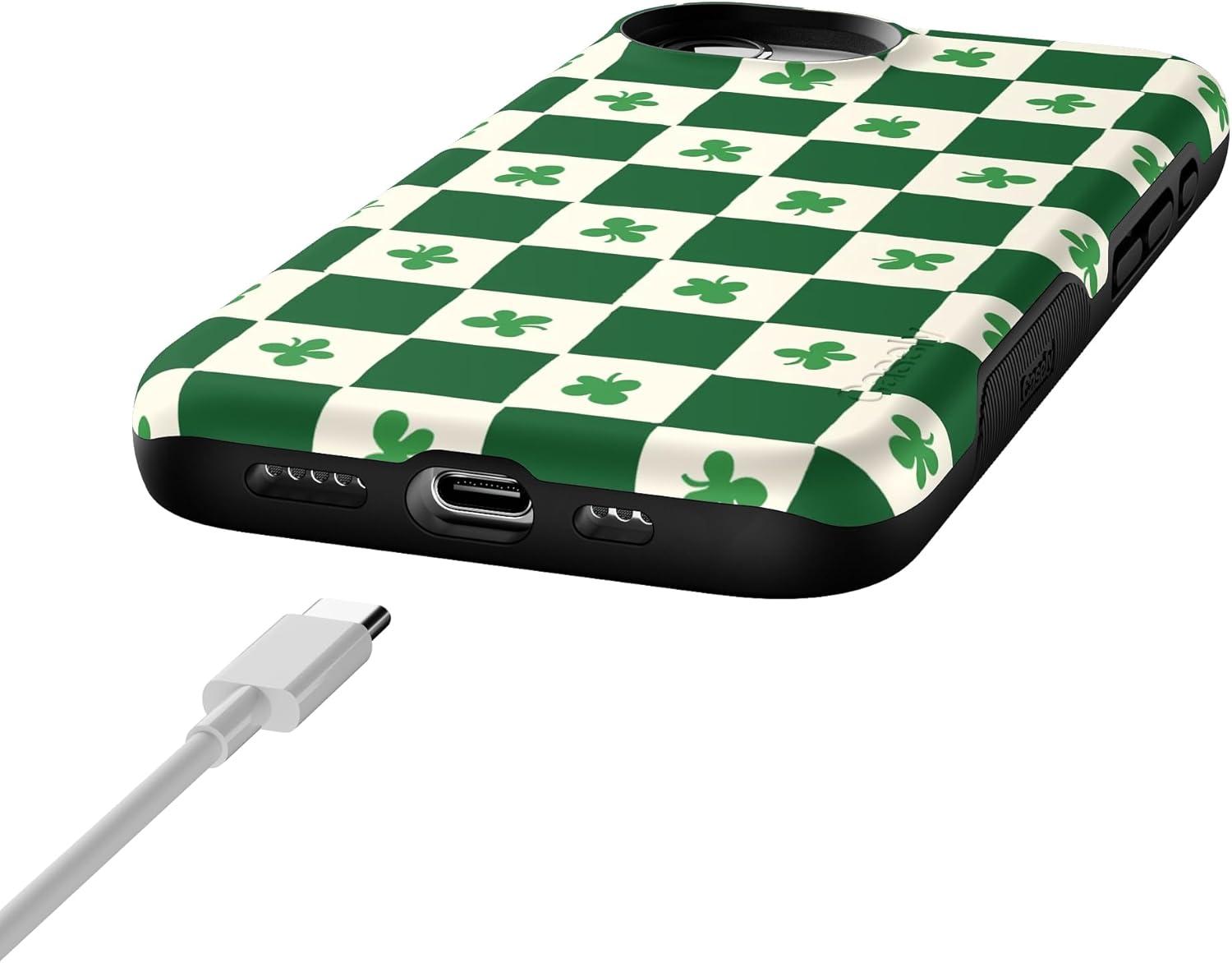 imageCasely iPhone 16e Case The Boyfriend Collection Army Green Bold Protective Design MagSafe Compatible DesignLucky You Shamrock