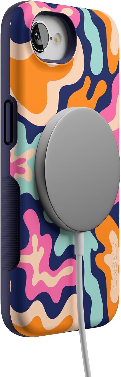 imageCasely iPhone 16e Case The Boyfriend Collection Army Green Bold Protective Design MagSafe Compatible DesignMidnight Color Splash Abstract Retro