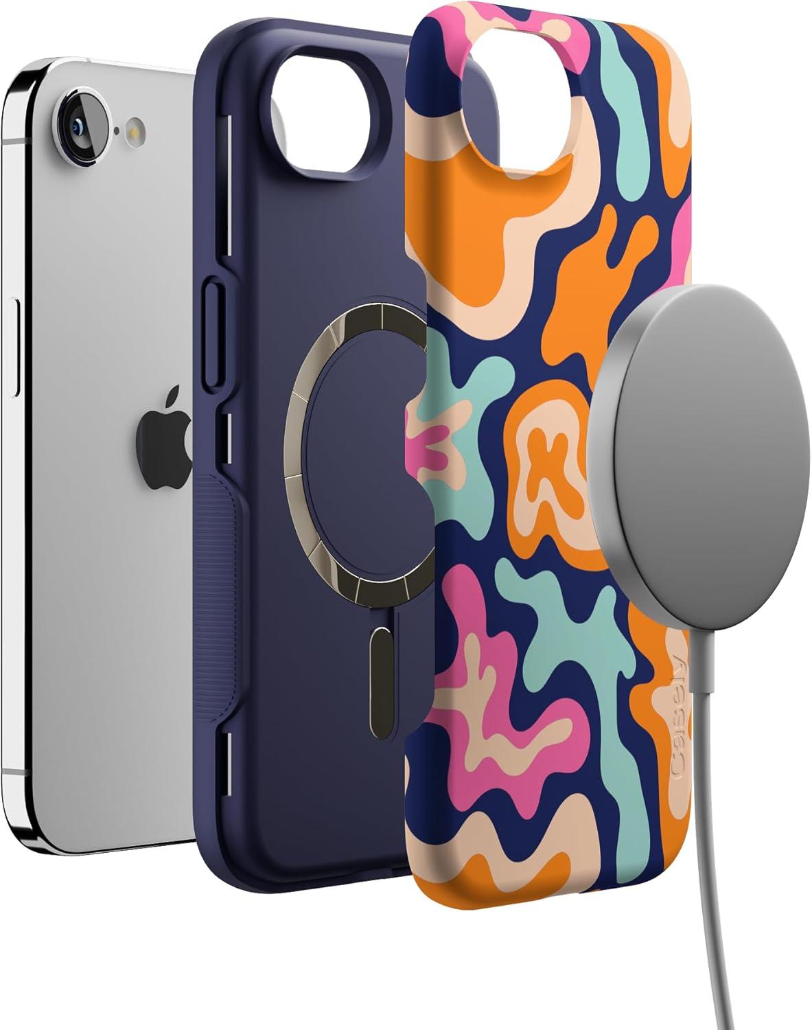 imageCasely iPhone 16e Case The Boyfriend Collection Army Green Bold Protective Design MagSafe Compatible DesignMidnight Color Splash Abstract Retro