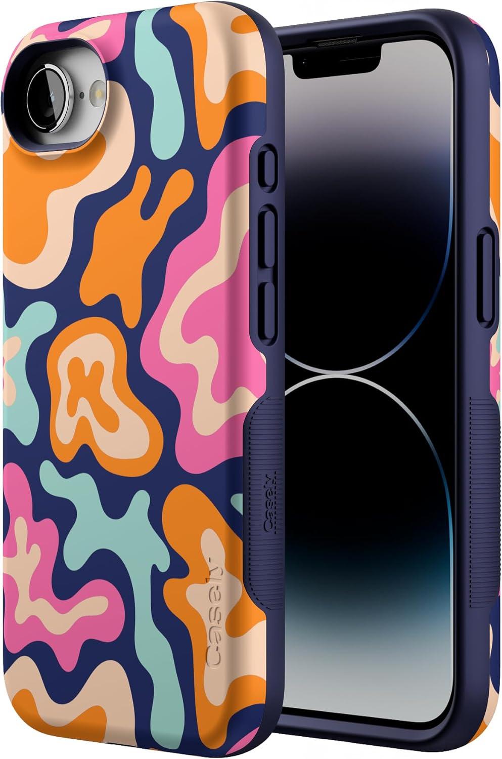imageCasely iPhone 16e Case The Boyfriend Collection Army Green Bold Protective Design MagSafe Compatible DesignMidnight Color Splash Abstract Retro