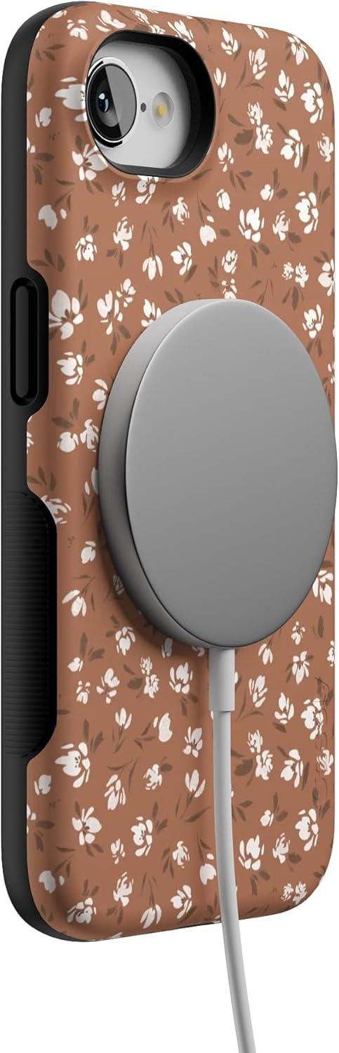 imageCasely iPhone 16e Case The Boyfriend Collection Army Green Bold Protective Design MagSafe Compatible DesignMocha Meadow Tiny Flowers