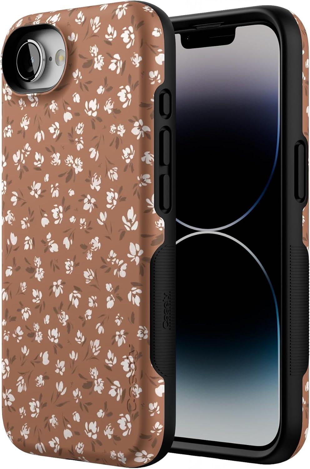 imageCasely iPhone 16e Case The Boyfriend Collection Army Green Bold Protective Design MagSafe Compatible DesignMocha Meadow Tiny Flowers