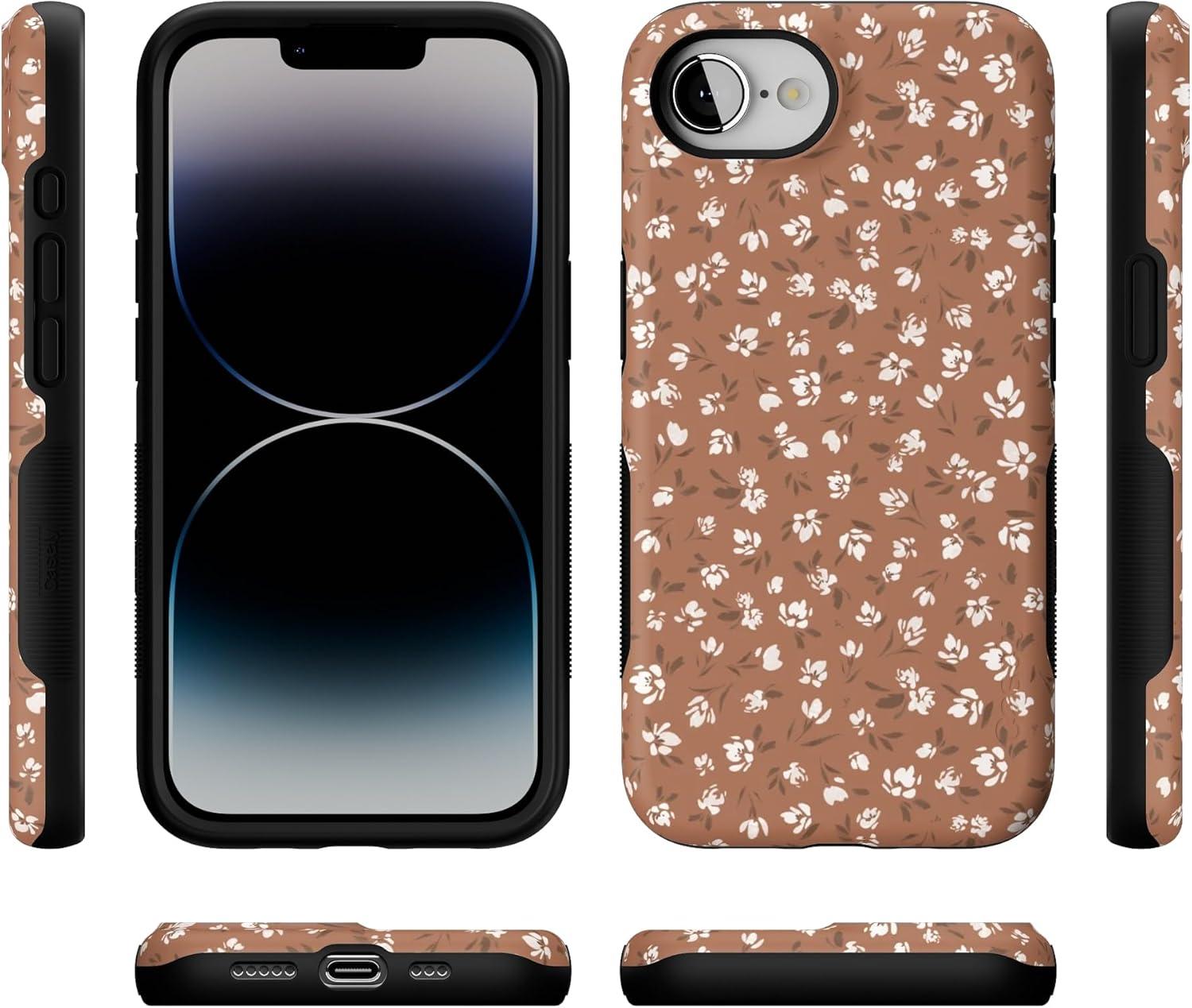 imageCasely iPhone 16e Case The Boyfriend Collection Army Green Bold Protective Design MagSafe Compatible DesignMocha Meadow Tiny Flowers