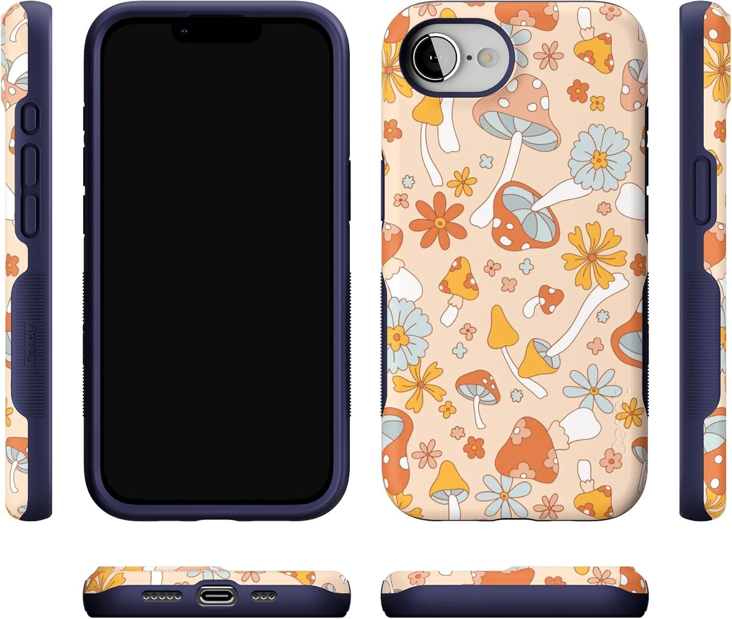 imageCasely iPhone 16e Case The Boyfriend Collection Army Green Bold Protective Design MagSafe Compatible DesignMushroom Magic Retro Floral