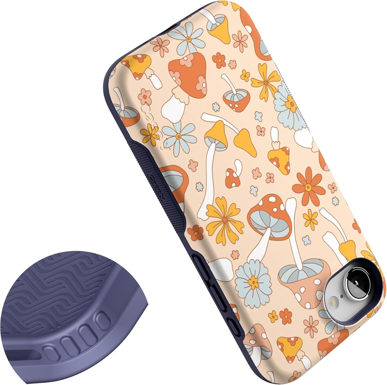 imageCasely iPhone 16e Case The Boyfriend Collection Army Green Bold Protective Design MagSafe Compatible DesignMushroom Magic Retro Floral
