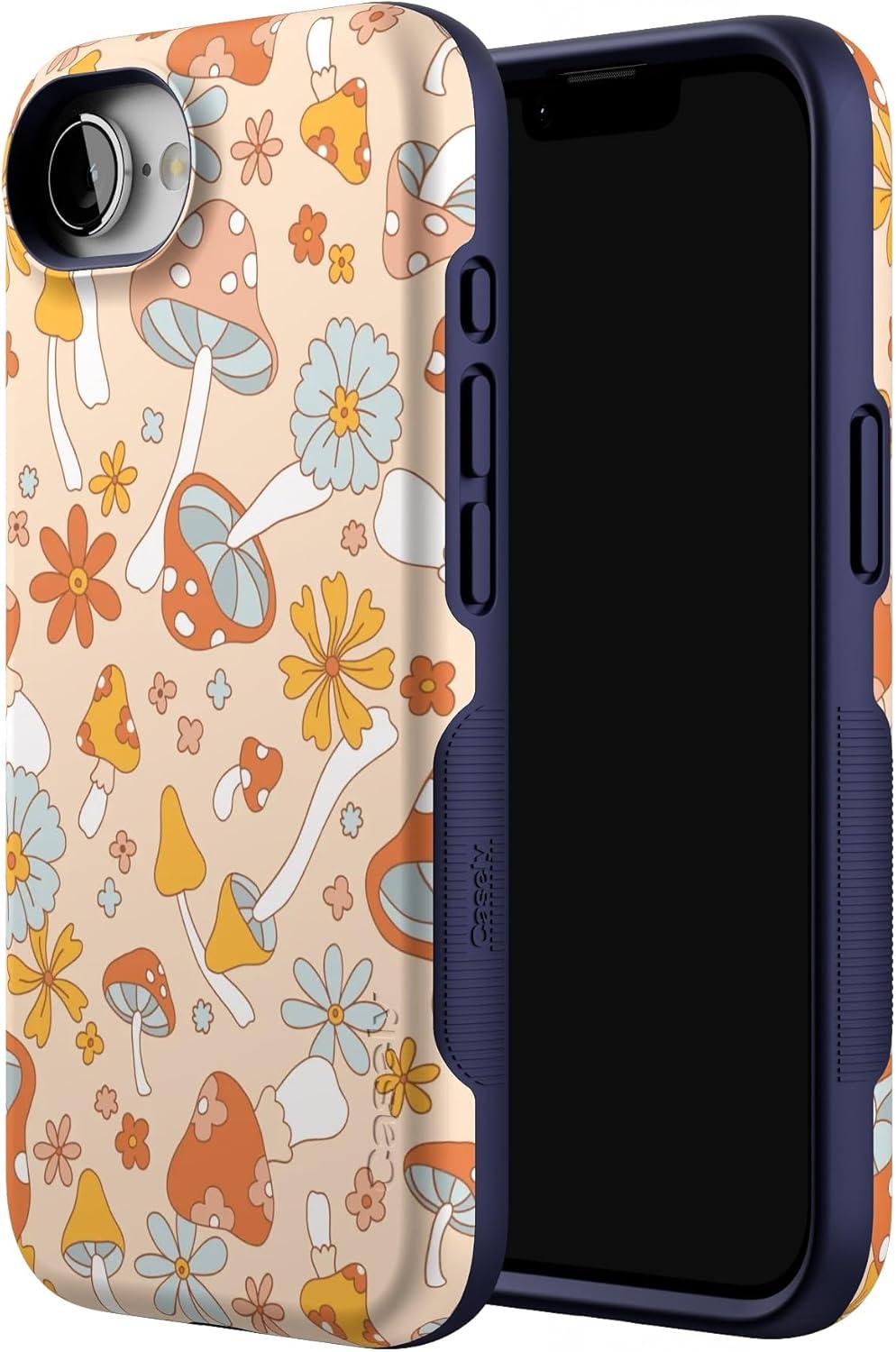 imageCasely iPhone 16e Case The Boyfriend Collection Army Green Bold Protective Design MagSafe Compatible DesignMushroom Magic Retro Floral