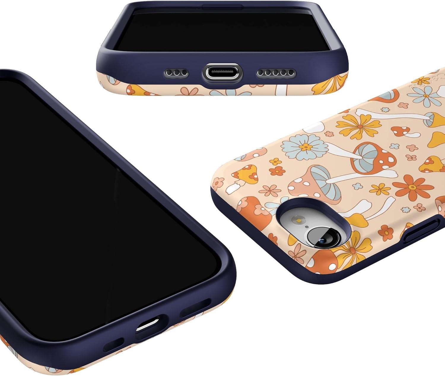 imageCasely iPhone 16e Case The Boyfriend Collection Army Green Bold Protective Design MagSafe Compatible DesignMushroom Magic Retro Floral