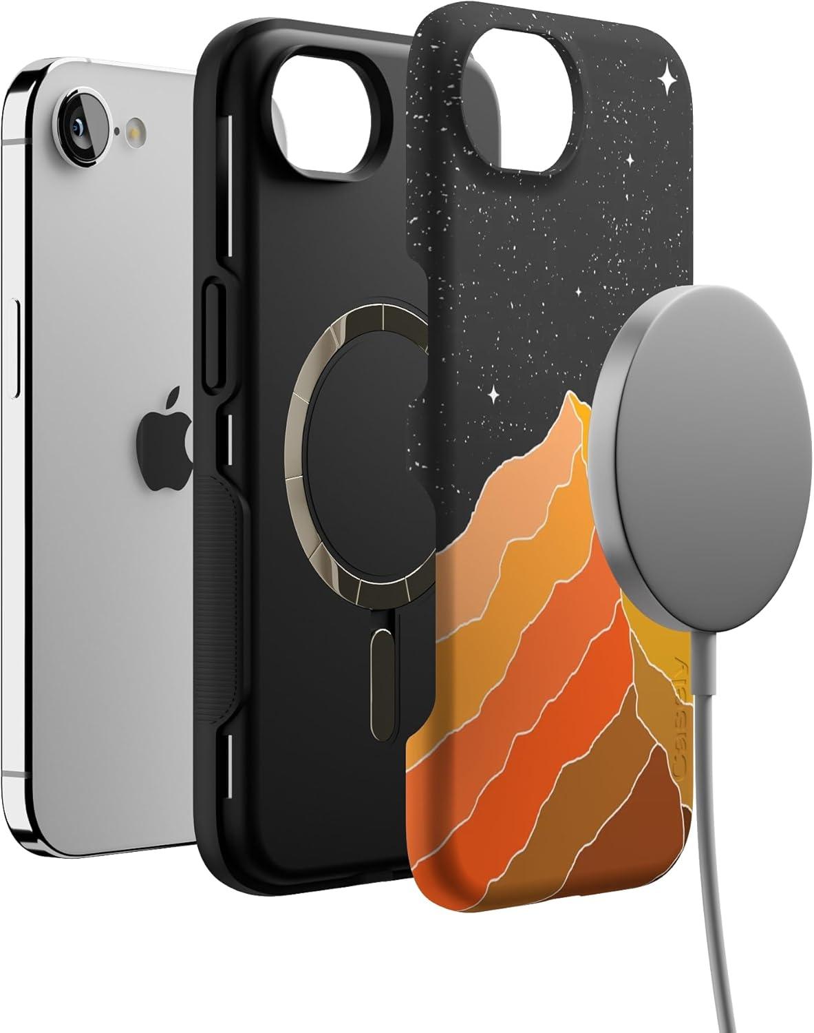 imageCasely iPhone 16e Case The Boyfriend Collection Army Green Bold Protective Design MagSafe Compatible DesignNight Skies Mountain Starlight