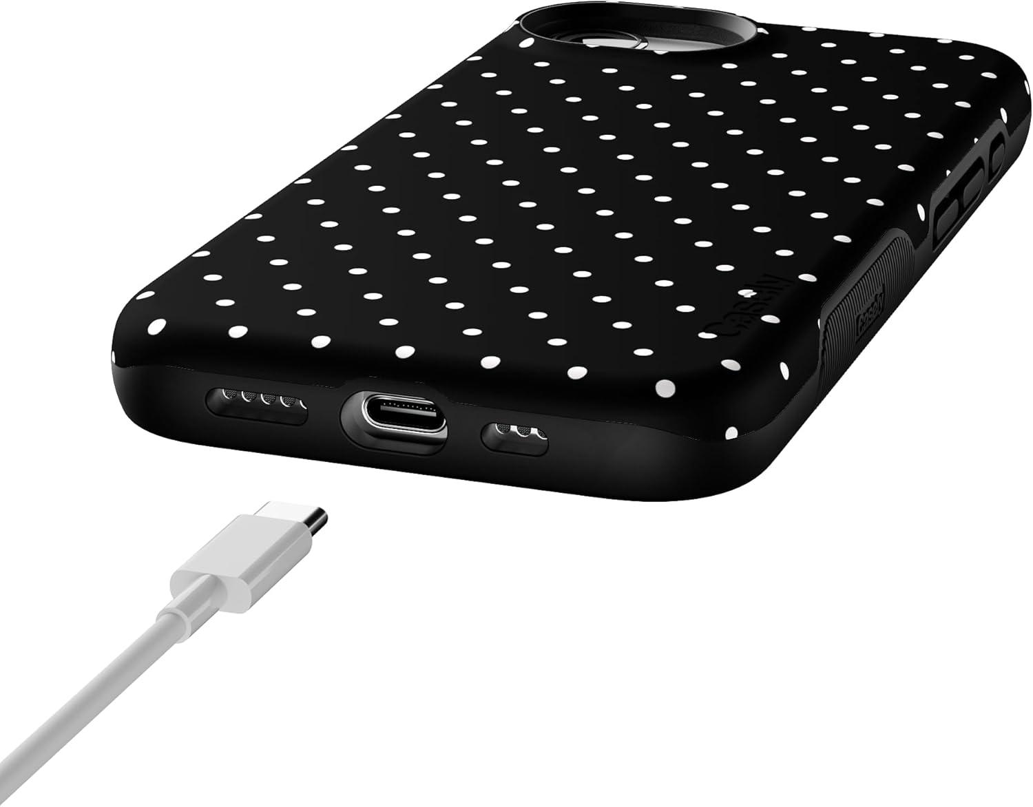 imageCasely iPhone 16e Case The Boyfriend Collection Army Green Bold Protective Design MagSafe Compatible DesignOn the Dot Black Polka Dot
