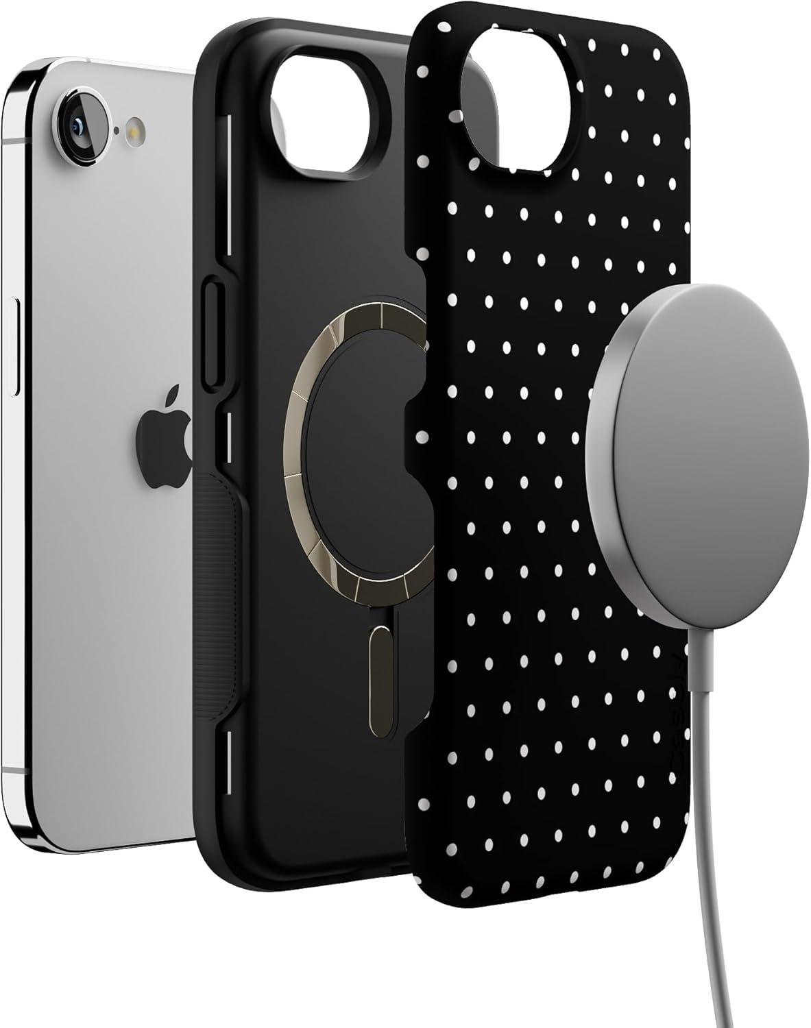 imageCasely iPhone 16e Case The Boyfriend Collection Army Green Bold Protective Design MagSafe Compatible DesignOn the Dot Black Polka Dot