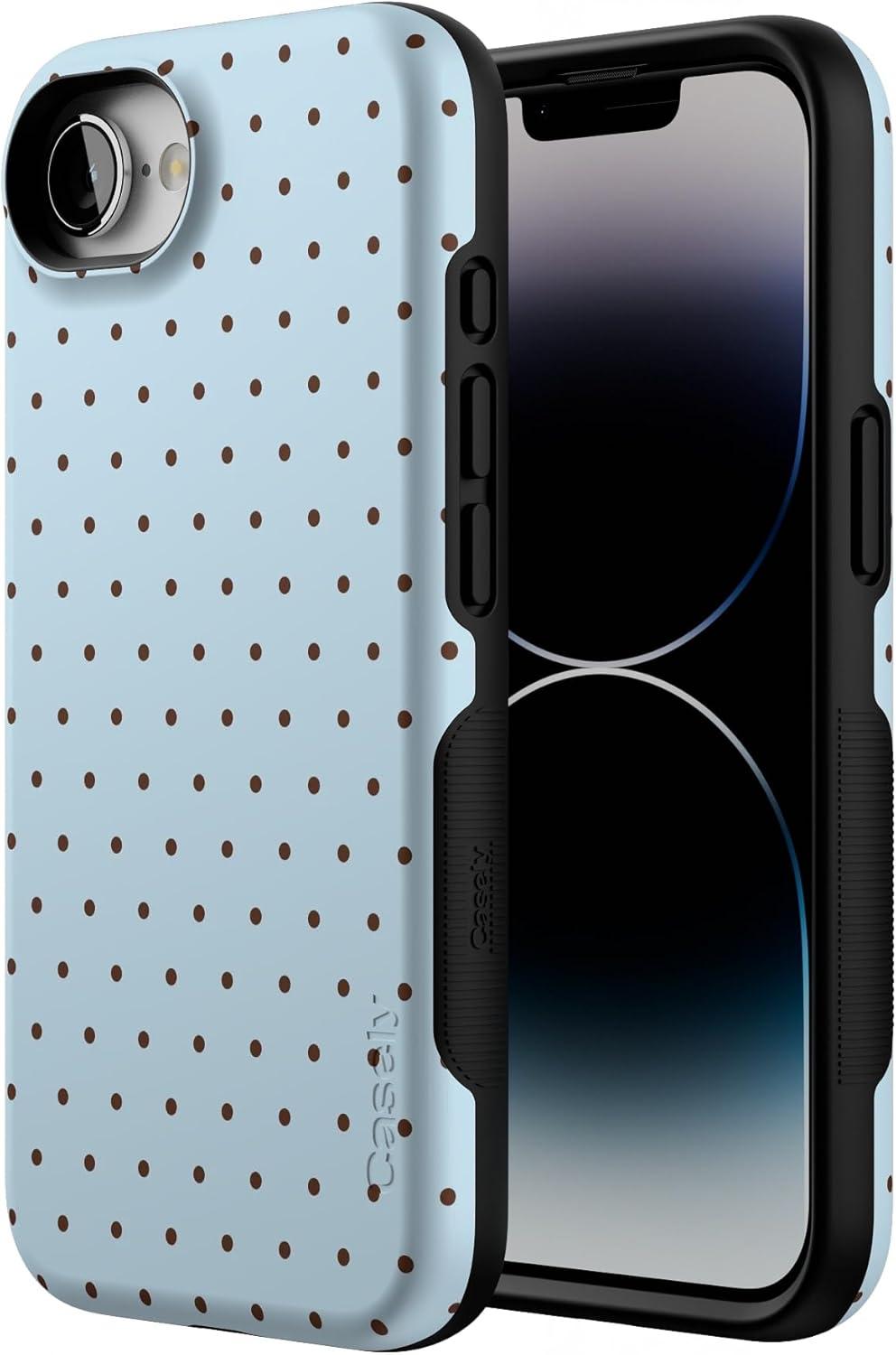 imageCasely iPhone 16e Case The Boyfriend Collection Army Green Bold Protective Design MagSafe Compatible DesignOn the Dot Blue Brown Polka Dot
