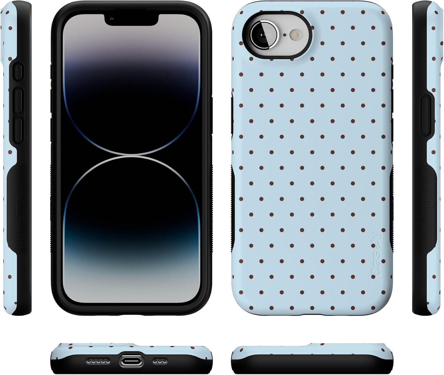 imageCasely iPhone 16e Case The Boyfriend Collection Army Green Bold Protective Design MagSafe Compatible DesignOn the Dot Blue Brown Polka Dot