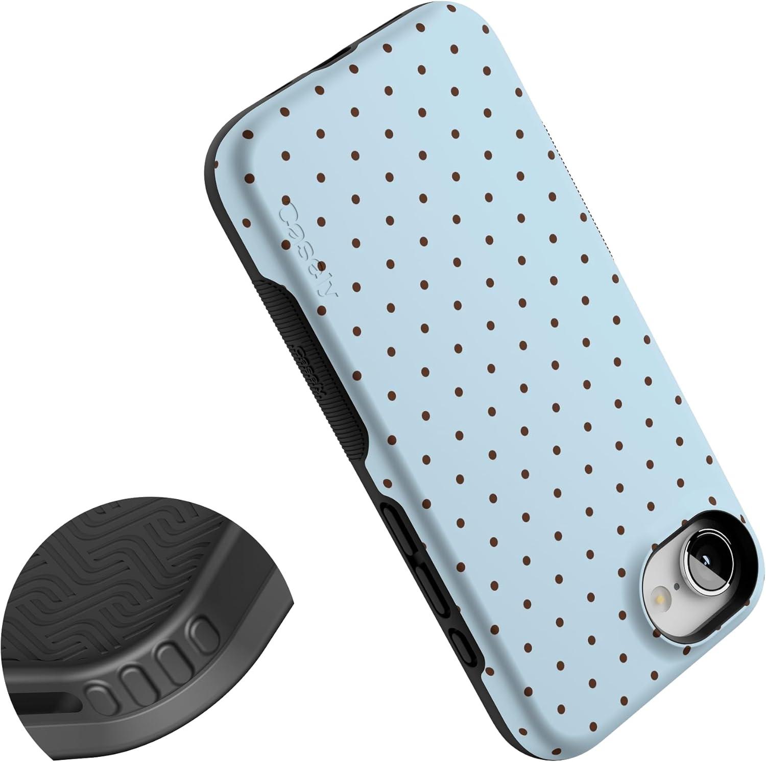imageCasely iPhone 16e Case The Boyfriend Collection Army Green Bold Protective Design MagSafe Compatible DesignOn the Dot Blue Brown Polka Dot