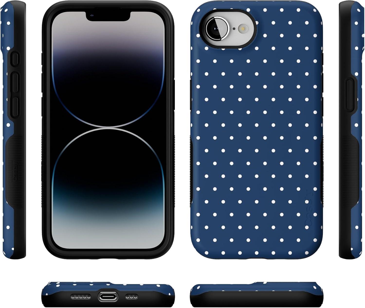 imageCasely iPhone 16e Case The Boyfriend Collection Army Green Bold Protective Design MagSafe Compatible DesignOn the Dot Navy Polka Dot
