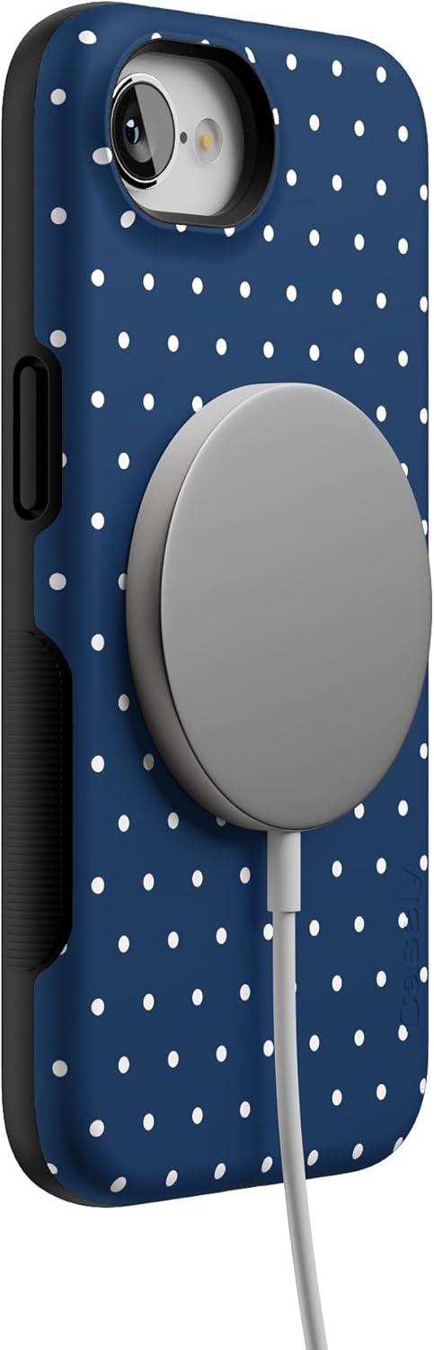 imageCasely iPhone 16e Case The Boyfriend Collection Army Green Bold Protective Design MagSafe Compatible DesignOn the Dot Navy Polka Dot