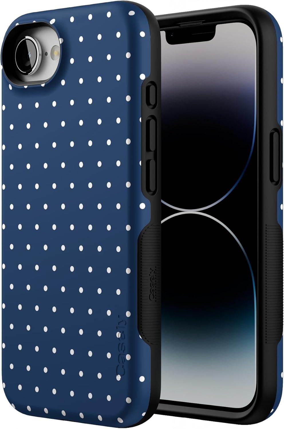 imageCasely iPhone 16e Case The Boyfriend Collection Army Green Bold Protective Design MagSafe Compatible DesignOn the Dot Navy Polka Dot