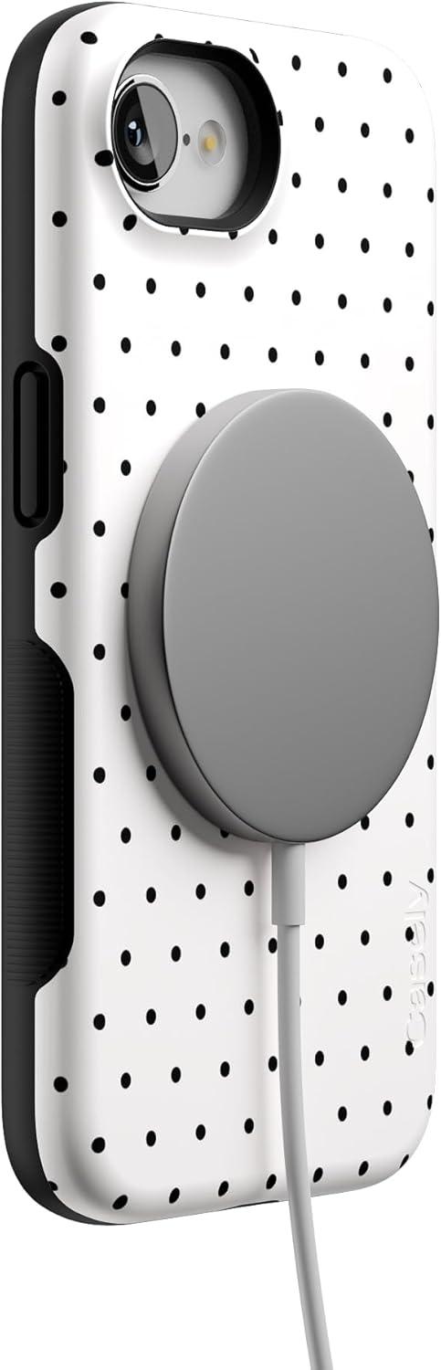 imageCasely iPhone 16e Case The Boyfriend Collection Army Green Bold Protective Design MagSafe Compatible DesignOn the Dot White Polka Dot
