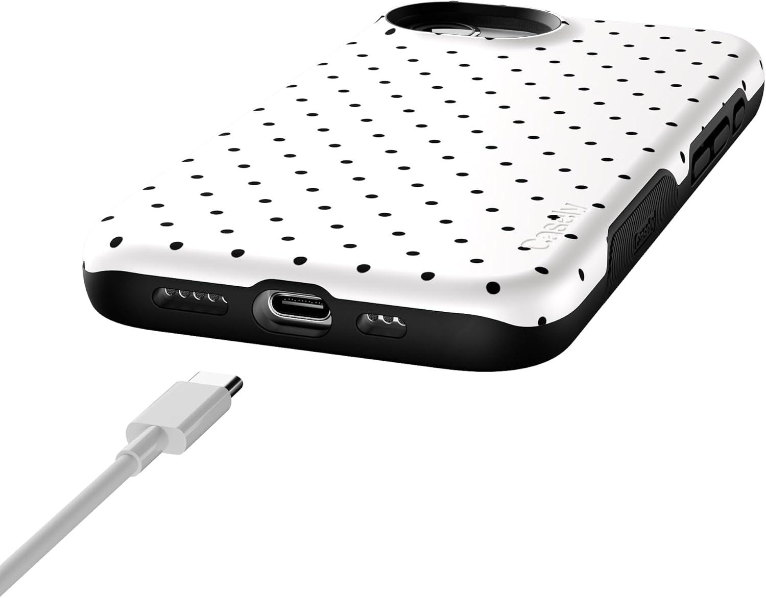 imageCasely iPhone 16e Case The Boyfriend Collection Army Green Bold Protective Design MagSafe Compatible DesignOn the Dot White Polka Dot