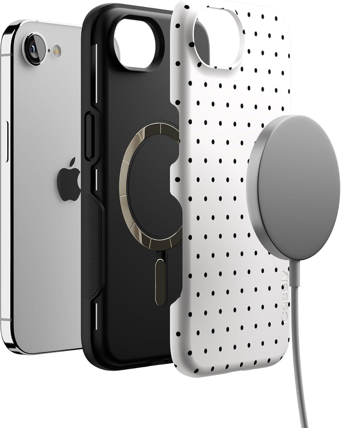 imageCasely iPhone 16e Case The Boyfriend Collection Army Green Bold Protective Design MagSafe Compatible DesignOn the Dot White Polka Dot