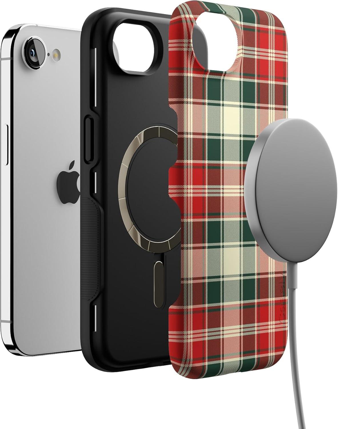 imageCasely iPhone 16e Case The Boyfriend Collection Army Green Bold Protective Design MagSafe Compatible DesignPlaid Proper Signature Plaid