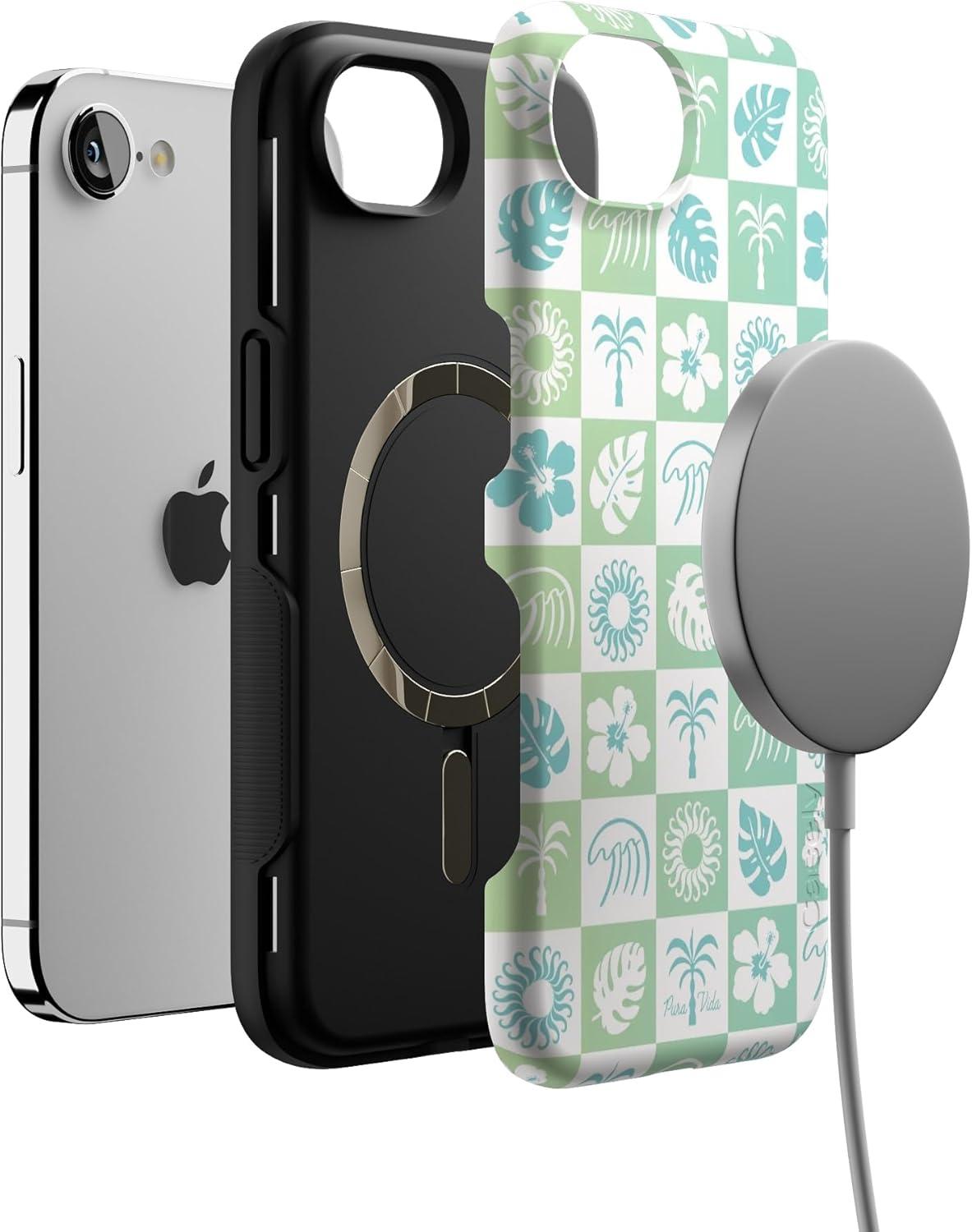 imageCasely iPhone 16e Case The Boyfriend Collection Army Green Bold Protective Design MagSafe Compatible DesignPura Vida Coastal Checkers