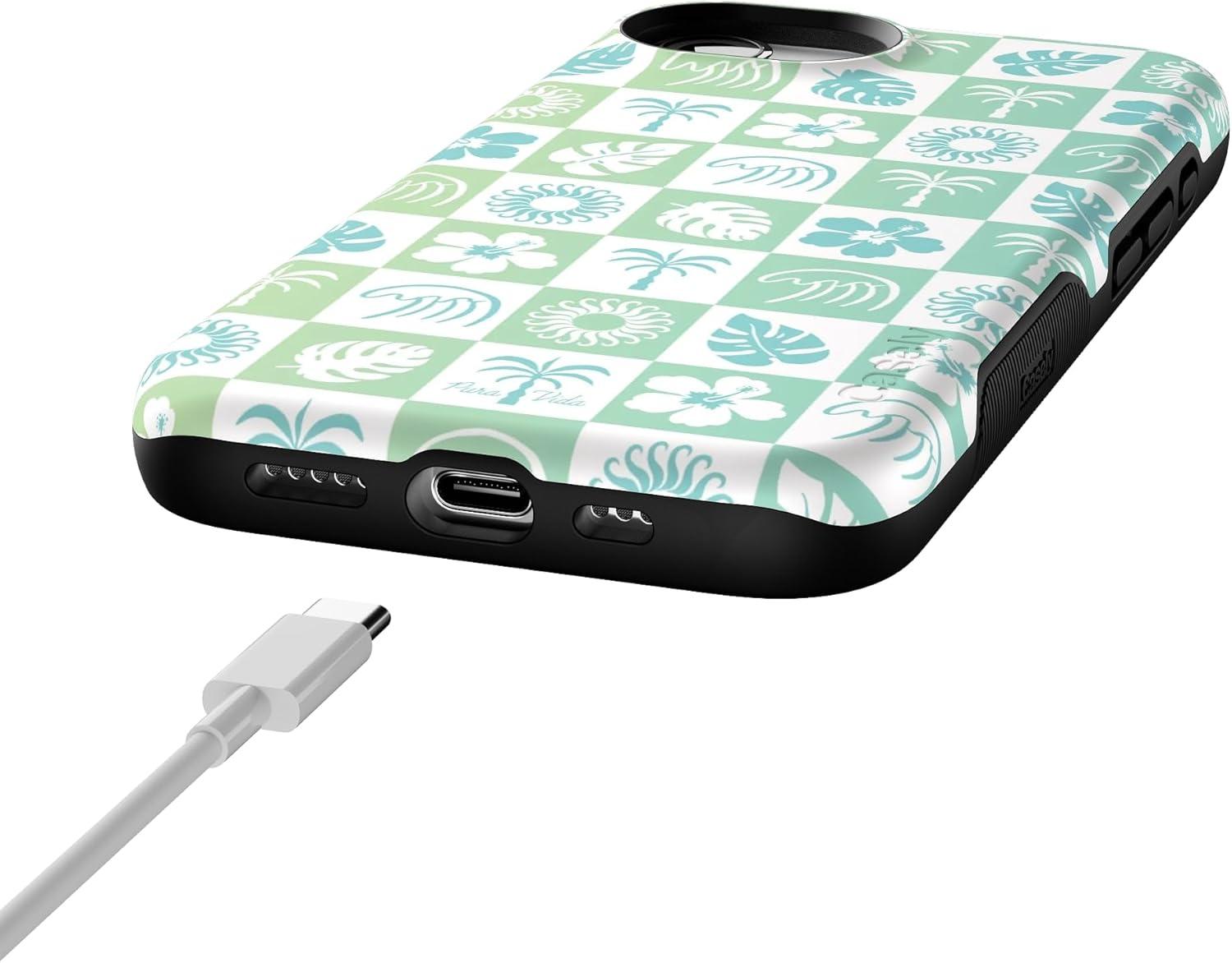 imageCasely iPhone 16e Case The Boyfriend Collection Army Green Bold Protective Design MagSafe Compatible DesignPura Vida Coastal Checkers