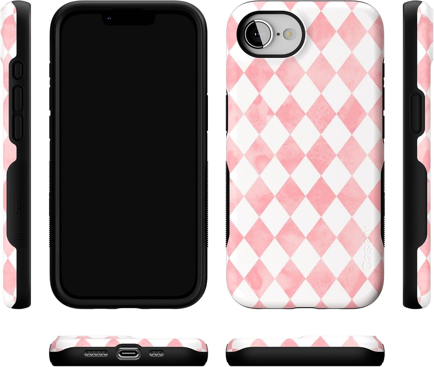imageCasely iPhone 16e Case The Boyfriend Collection Army Green Bold Protective Design MagSafe Compatible DesignQueen of Diamonds Pink Watercolor