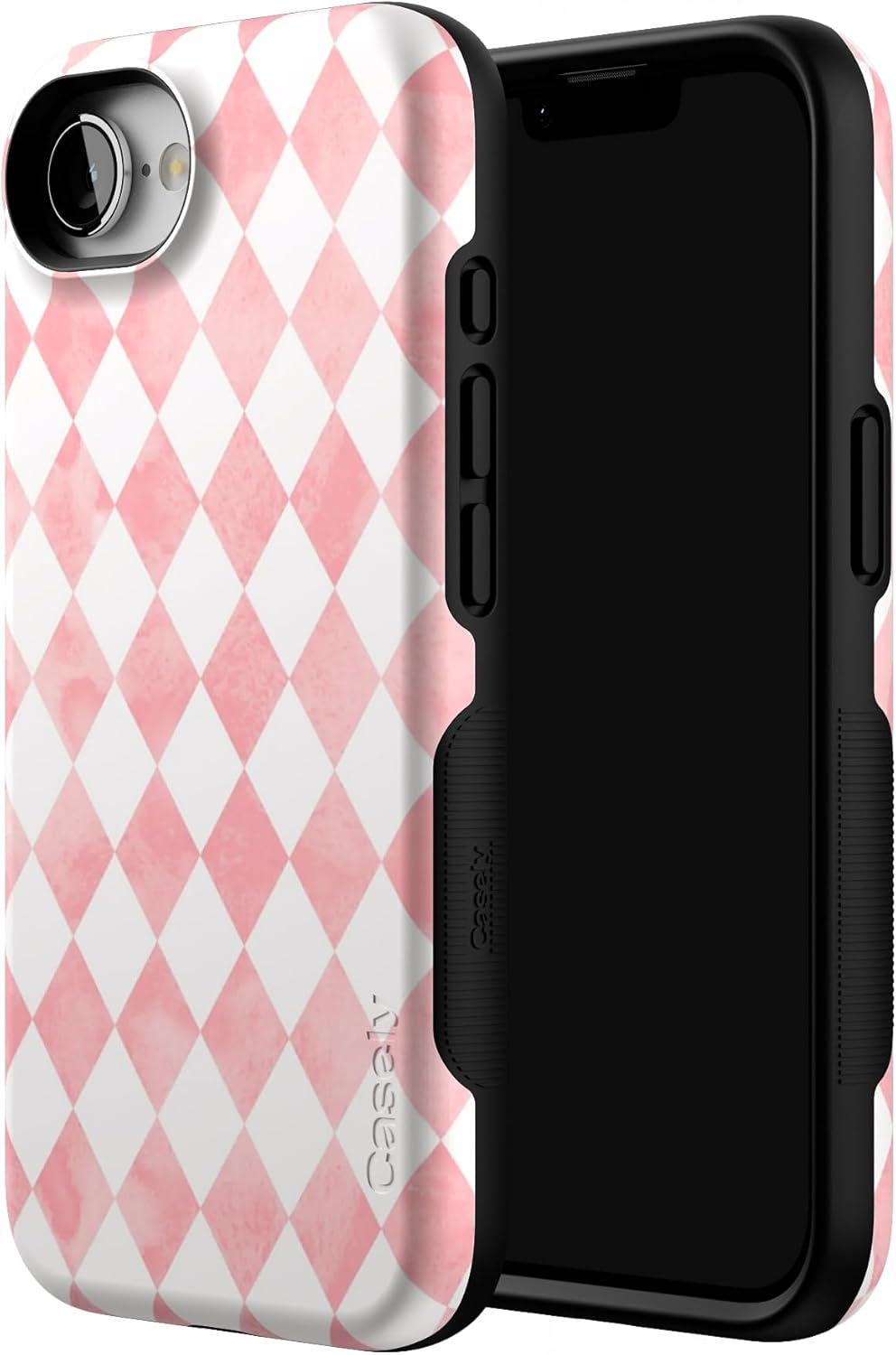 imageCasely iPhone 16e Case The Boyfriend Collection Army Green Bold Protective Design MagSafe Compatible DesignQueen of Diamonds Pink Watercolor