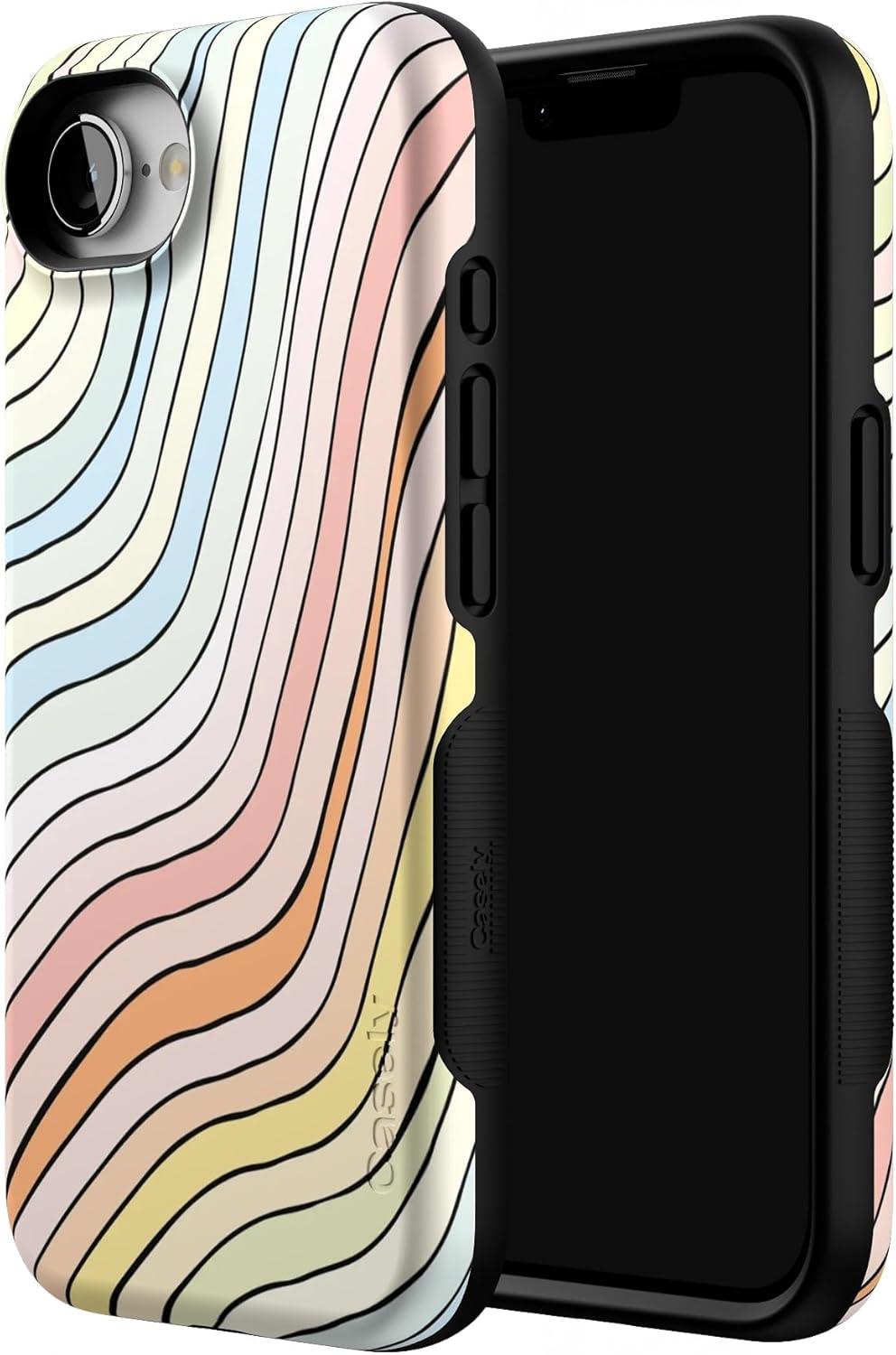 imageCasely iPhone 16e Case The Boyfriend Collection Army Green Bold Protective Design MagSafe Compatible DesignRide The Wave Pastel Rainbow Lined
