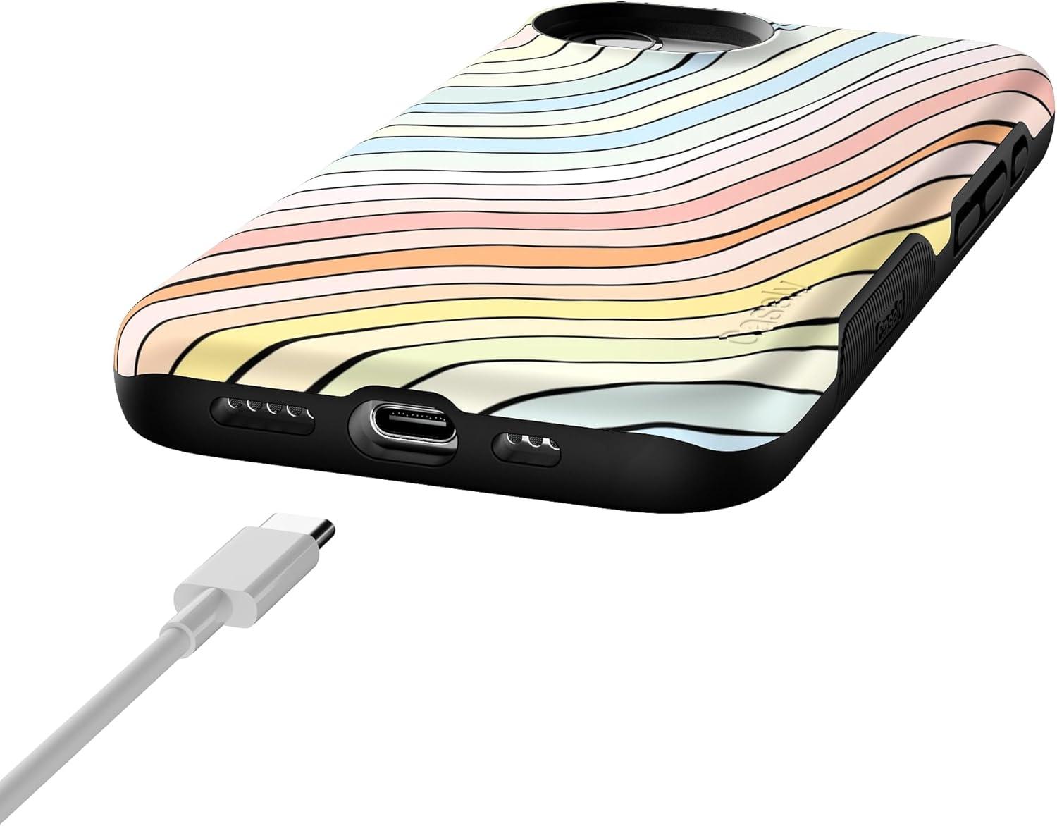 imageCasely iPhone 16e Case The Boyfriend Collection Army Green Bold Protective Design MagSafe Compatible DesignRide The Wave Pastel Rainbow Lined