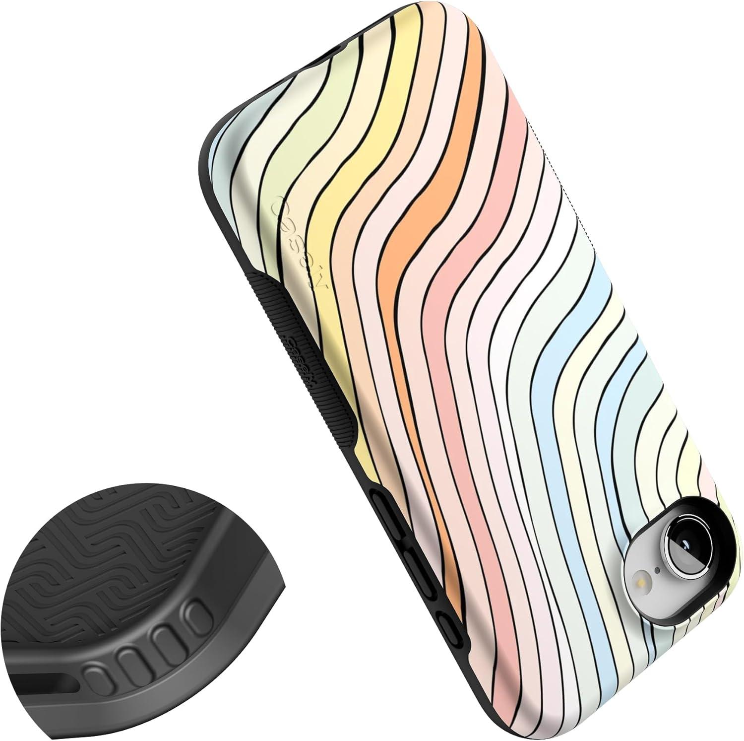 imageCasely iPhone 16e Case The Boyfriend Collection Army Green Bold Protective Design MagSafe Compatible DesignRide The Wave Pastel Rainbow Lined