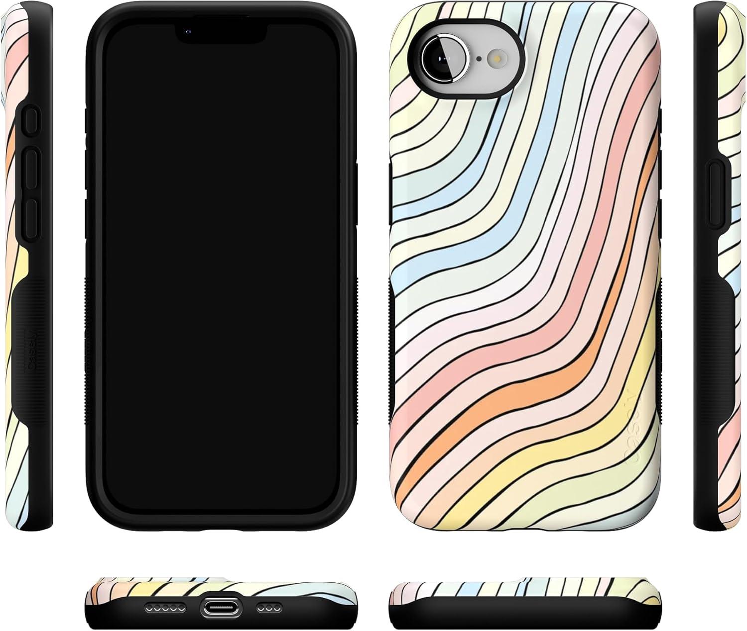 imageCasely iPhone 16e Case The Boyfriend Collection Army Green Bold Protective Design MagSafe Compatible DesignRide The Wave Pastel Rainbow Lined