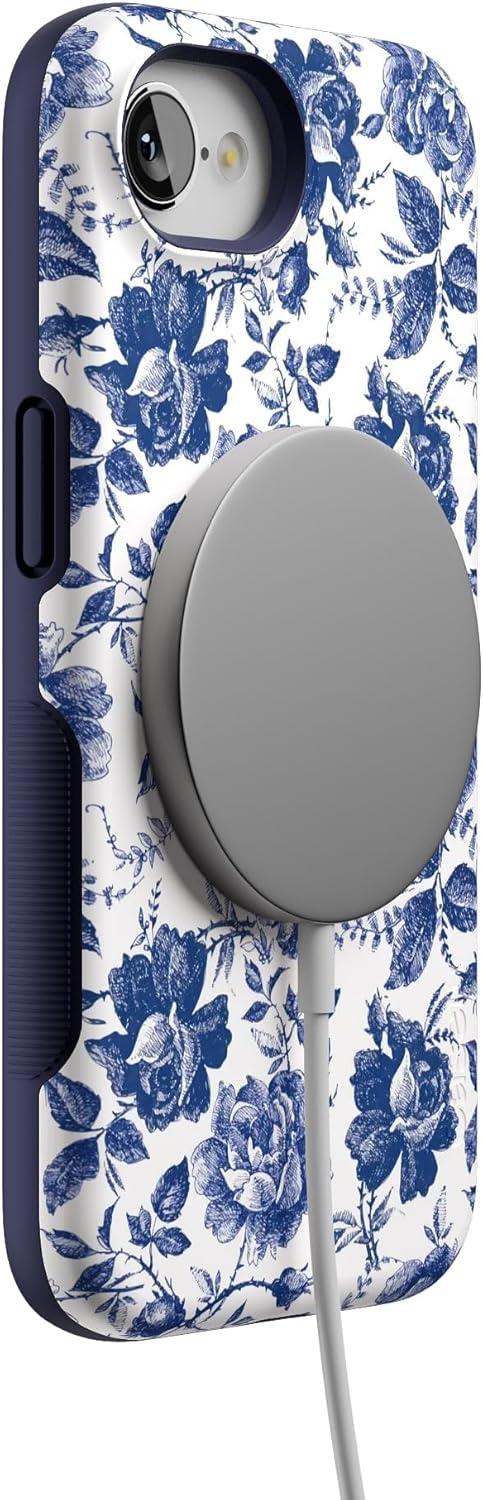 imageCasely iPhone 16e Case The Boyfriend Collection Army Green Bold Protective Design MagSafe Compatible DesignRose to Fame Blue White Rose Floral
