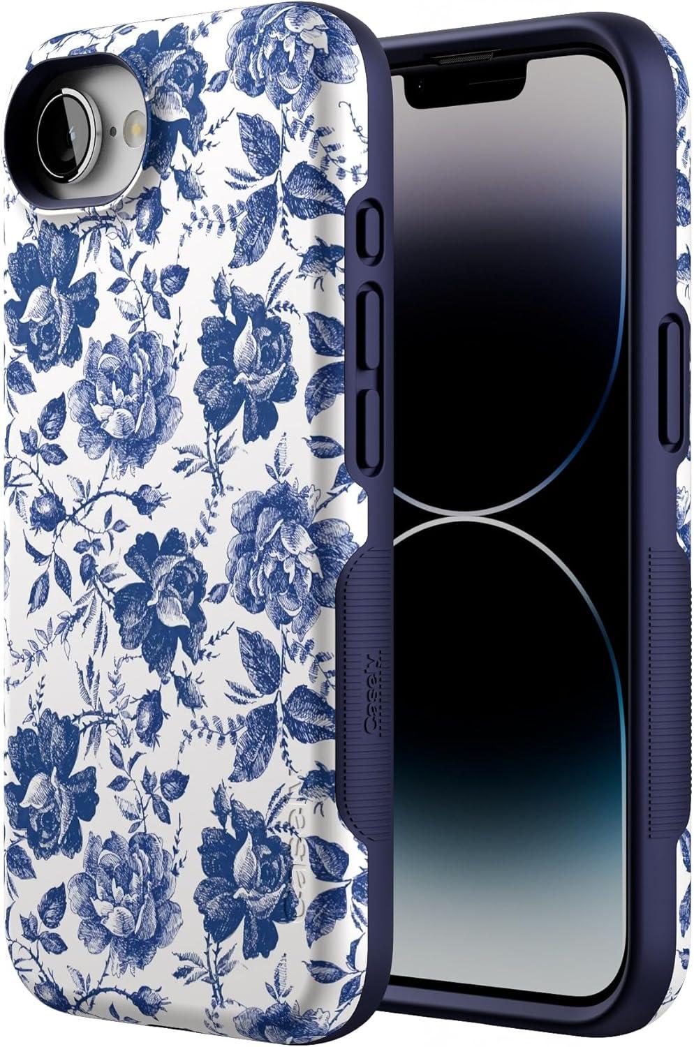 imageCasely iPhone 16e Case The Boyfriend Collection Army Green Bold Protective Design MagSafe Compatible DesignRose to Fame Blue White Rose Floral