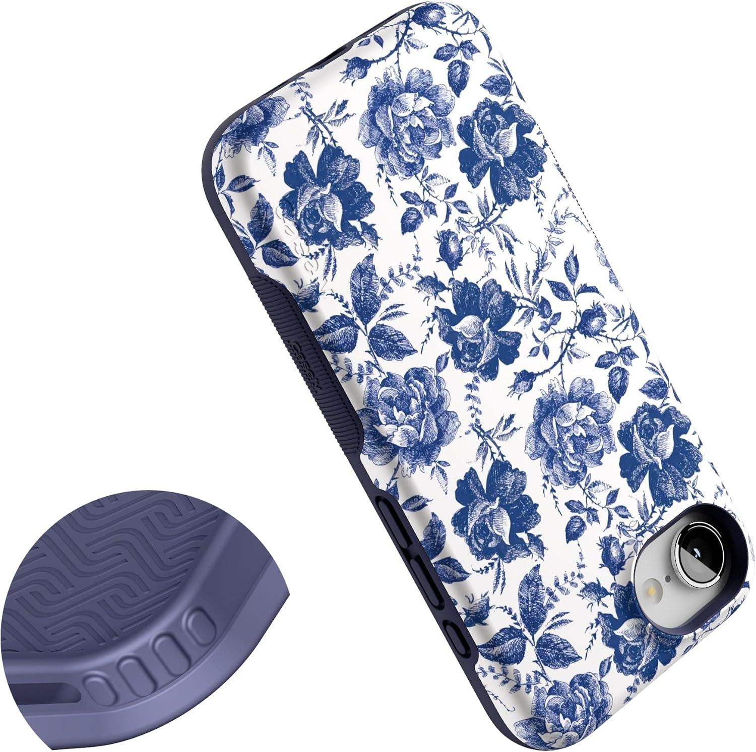 imageCasely iPhone 16e Case The Boyfriend Collection Army Green Bold Protective Design MagSafe Compatible DesignRose to Fame Blue White Rose Floral