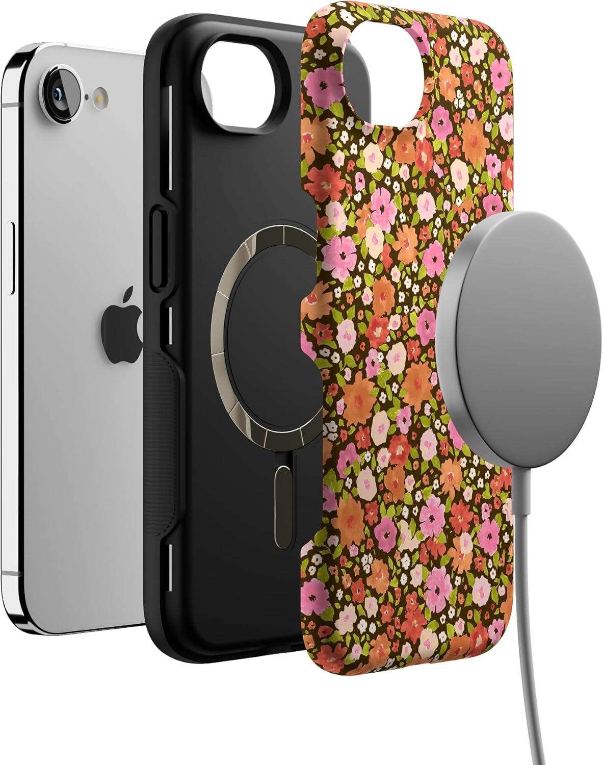 imageCasely iPhone 16e Case The Boyfriend Collection Army Green Bold Protective Design MagSafe Compatible DesignRustic Roses Boho Bouquet