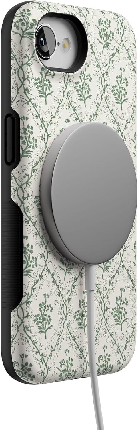 imageCasely iPhone 16e Case The Boyfriend Collection Army Green Bold Protective Design MagSafe Compatible DesignSage Tapestry Floral Vines
