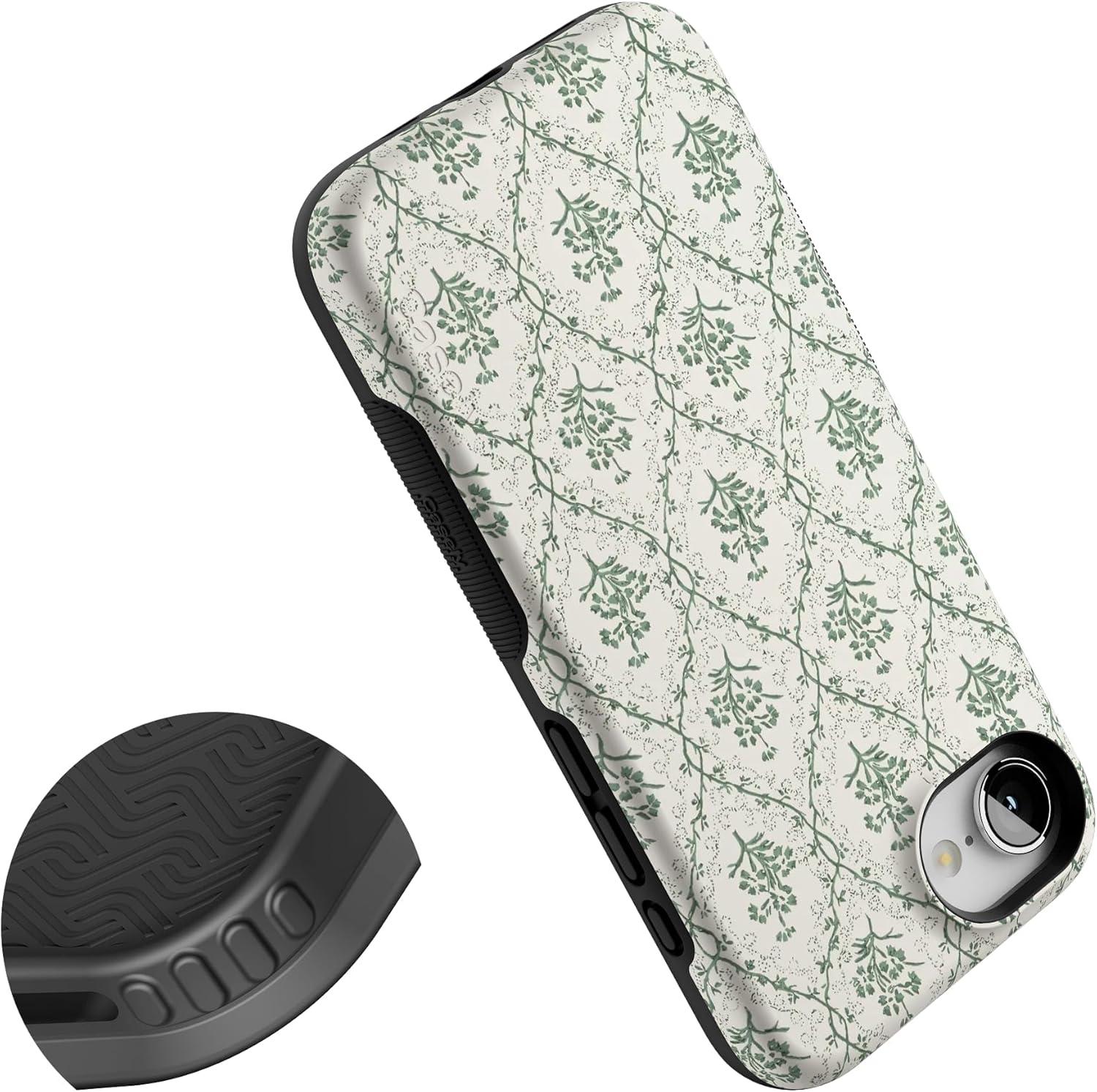 imageCasely iPhone 16e Case The Boyfriend Collection Army Green Bold Protective Design MagSafe Compatible DesignSage Tapestry Floral Vines