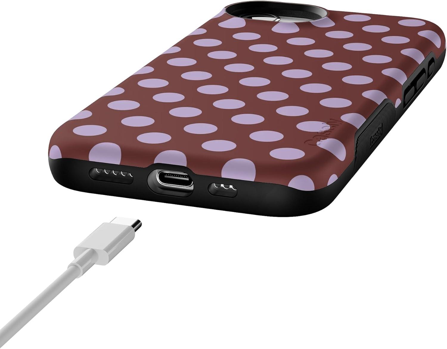 imageCasely iPhone 16e Case The Boyfriend Collection Army Green Bold Protective Design MagSafe Compatible DesignSpotted in SoHo Burgundy Polka Dot