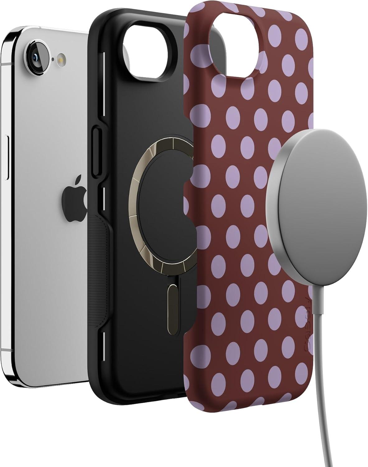 imageCasely iPhone 16e Case The Boyfriend Collection Army Green Bold Protective Design MagSafe Compatible DesignSpotted in SoHo Burgundy Polka Dot