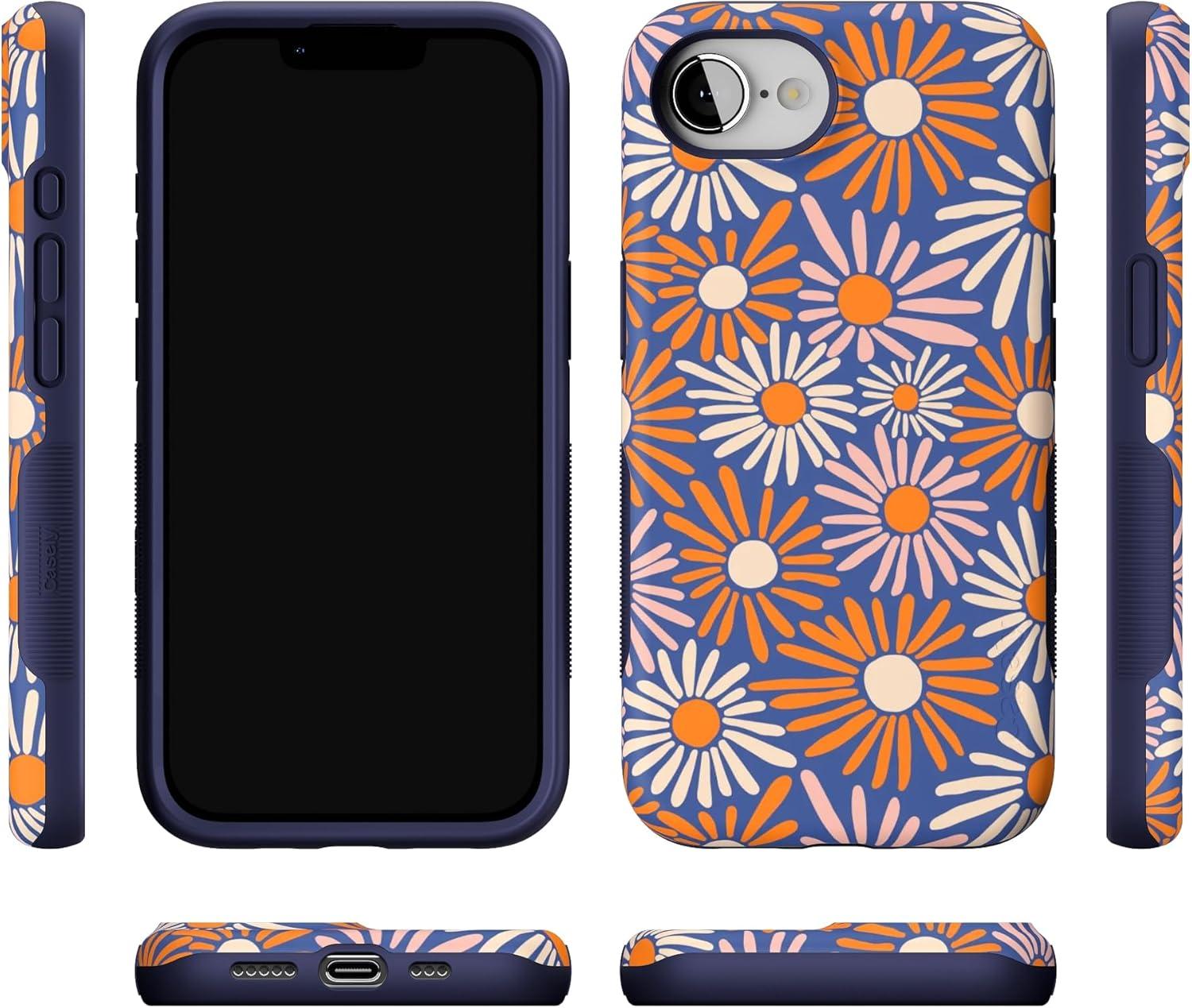 imageCasely iPhone 16e Case The Boyfriend Collection Army Green Bold Protective Design MagSafe Compatible DesignSpring Forward Daisy Floral