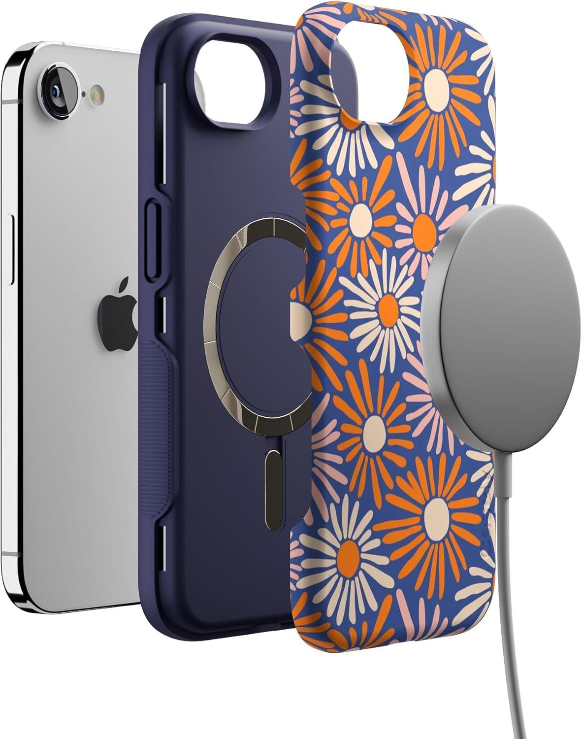 imageCasely iPhone 16e Case The Boyfriend Collection Army Green Bold Protective Design MagSafe Compatible DesignSpring Forward Daisy Floral