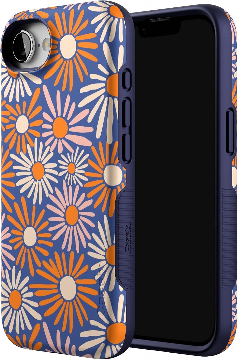 imageCasely iPhone 16e Case The Boyfriend Collection Army Green Bold Protective Design MagSafe Compatible DesignSpring Forward Daisy Floral