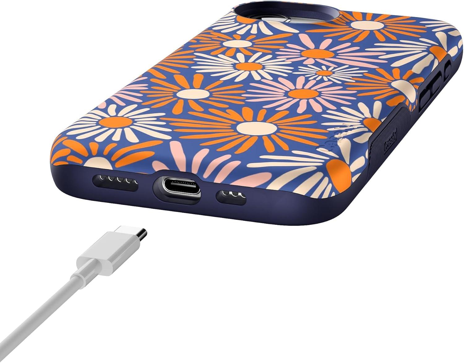 imageCasely iPhone 16e Case The Boyfriend Collection Army Green Bold Protective Design MagSafe Compatible DesignSpring Forward Daisy Floral