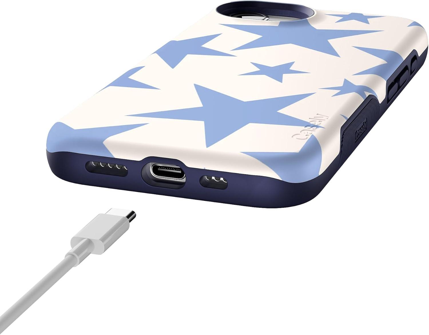 imageCasely iPhone 16e Case The Boyfriend Collection Army Green Bold Protective Design MagSafe Compatible DesignStars Align Blue White Stars