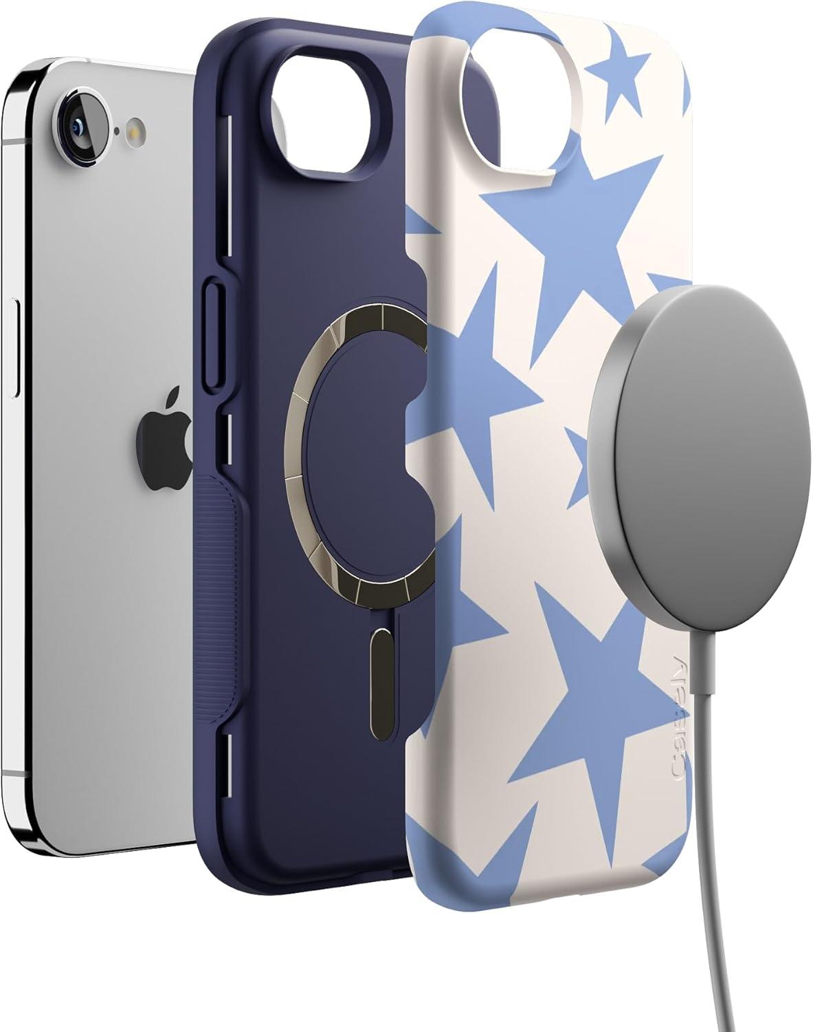 imageCasely iPhone 16e Case The Boyfriend Collection Army Green Bold Protective Design MagSafe Compatible DesignStars Align Blue White Stars