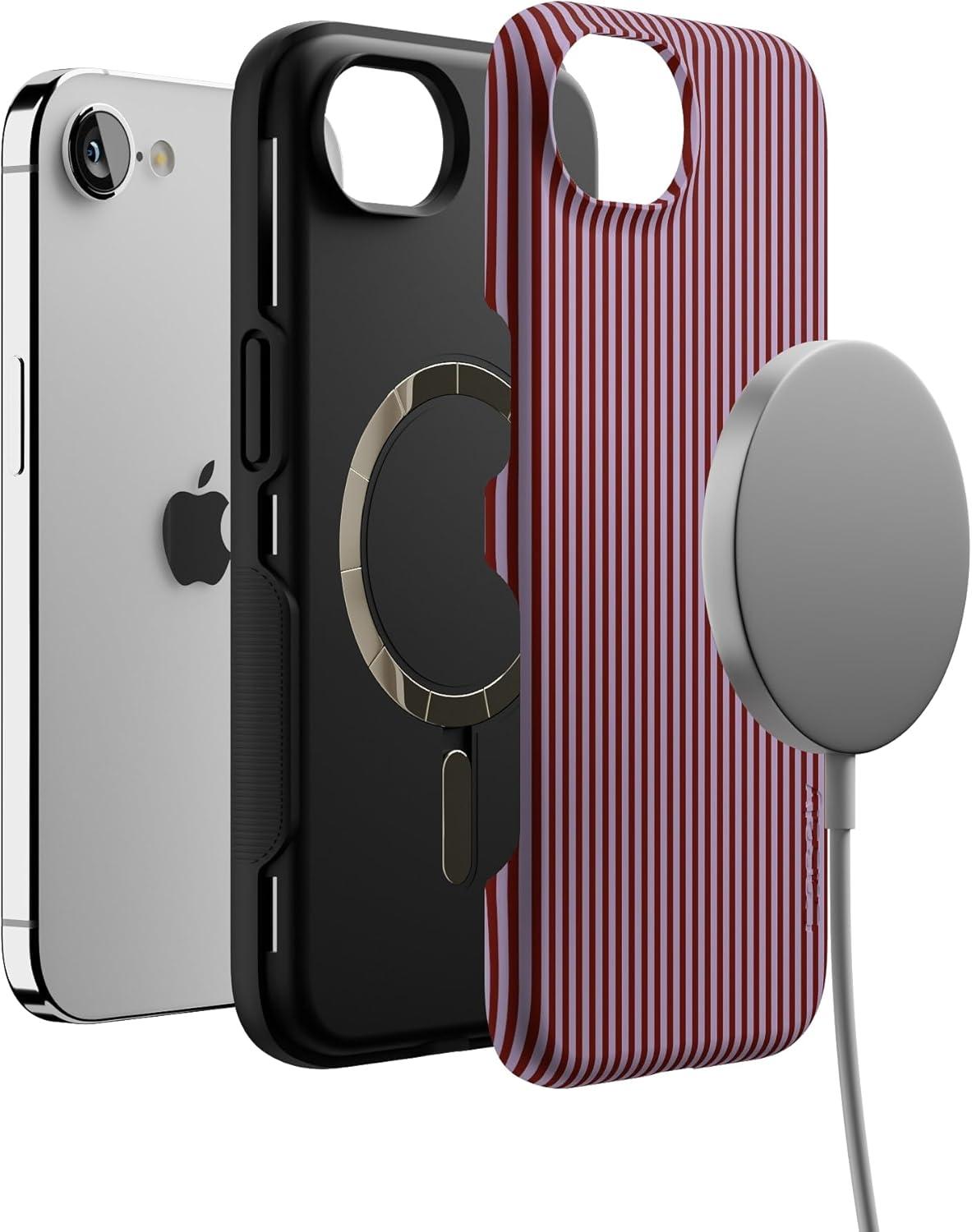 imageCasely iPhone 16e Case The Boyfriend Collection Army Green Bold Protective Design MagSafe Compatible DesignStripes and the City Tiny Pinstripe