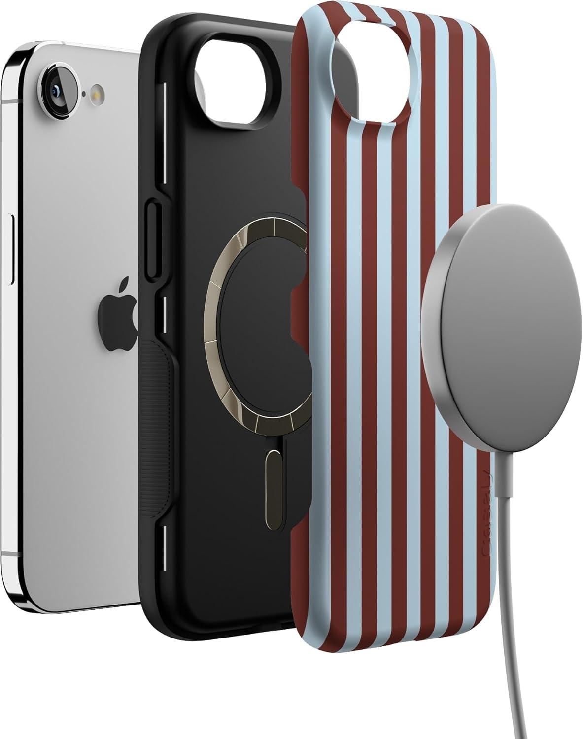 imageCasely iPhone 16e Case The Boyfriend Collection Army Green Bold Protective Design MagSafe Compatible DesignSunday in Brooklyn Blue Stripes